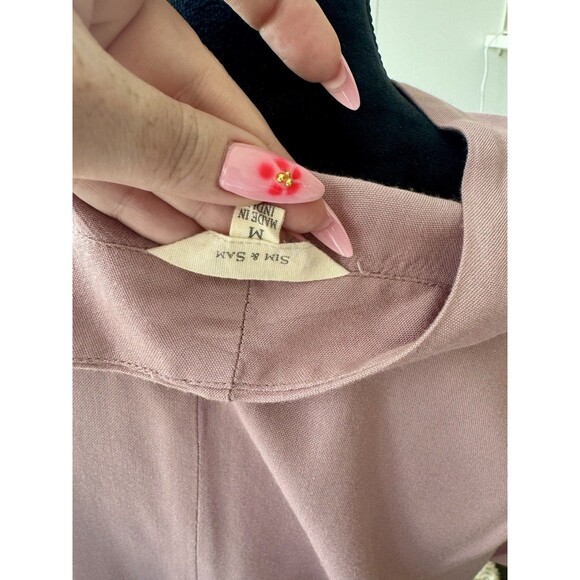 Nordstrom Sim & Sam Pink Button Front Tie Short Sleeve V-Neck Top Size Medium - Picture 3 of 5